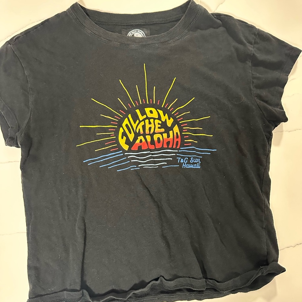 Black Graphic Tee with Colorful Sun Design